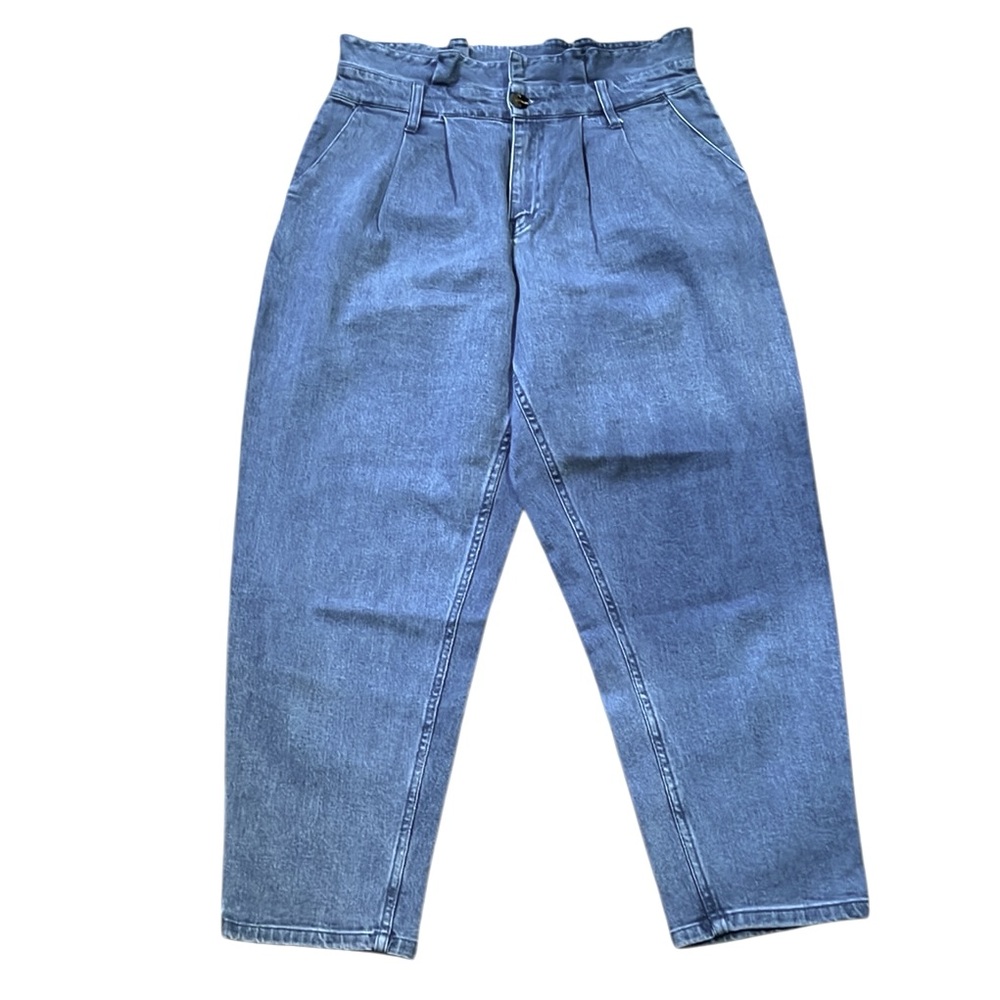 WHO WHAT WEAR HIGH WAISTED PLEATED PAPER BAG ANKLE JEANS BLUE SIZE 12